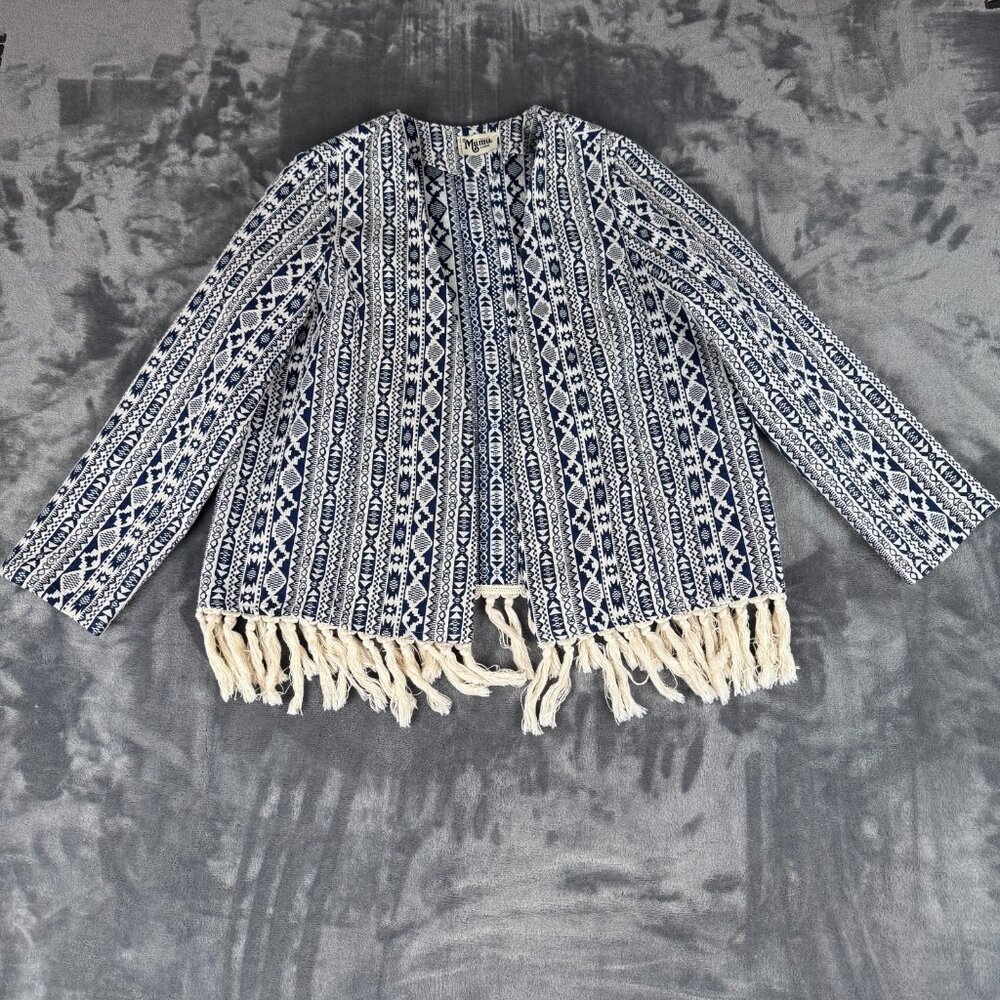 Show Me Your Mumu Beverly Tassel Blazer in a Blue Aztec Bohemian Fringe Size L